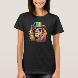Damfun T-shirt med rolig regnbågslejon