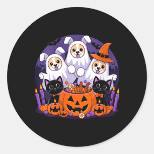 Damfungrar Halloween-hund klädd som spöke Runt Klistermärke