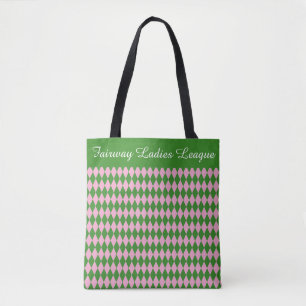Damgolf Liga Tote Bag – Rosa & Grön Argyle Tygkasse
