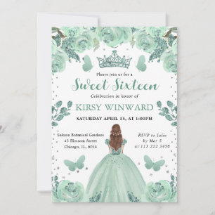 Damgrönt klänning Rött hår Prinsessa Sweet 16 Inbjudningar