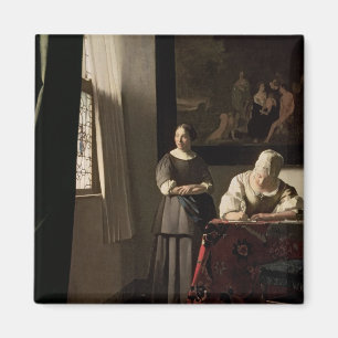 Damhandstil ett brev med henne Maid, c.1670 Magnet