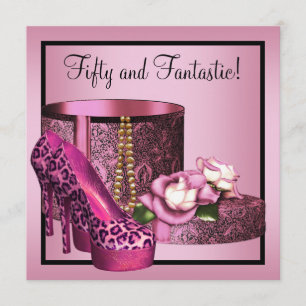 Damhöga skor Rosa Leopard 50-årsdag Inbjudningar