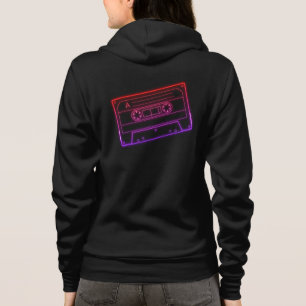 Damhoodie med neonröd lila ljudkassett t shirt