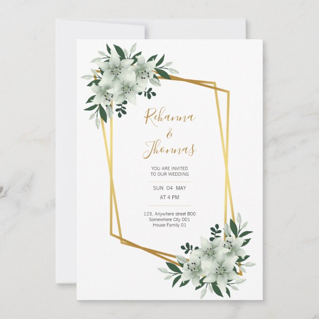 damhvit grönska akvarell bröllopskort inbjudningar (Framsida)