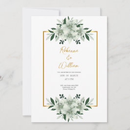damhvit grönska akvarell bröllopskort  inbjudningar