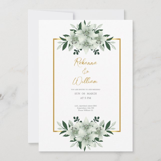 damhygien vit grönska akvarell bröllopskort  inbjudningar (Framsida)