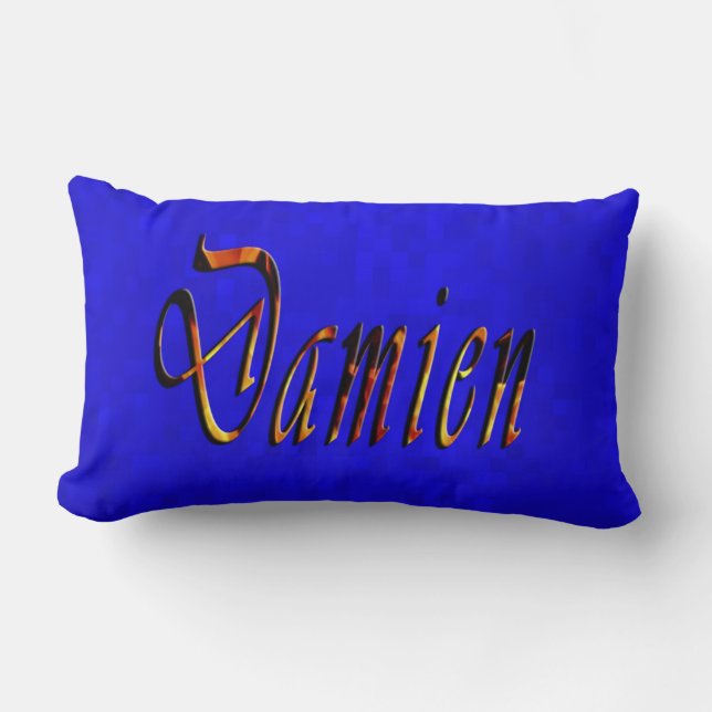 Damien Namn Logotyp om Hett Blue Mosaic Lumbarkudde (Framsida)