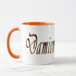 Damien Namn Logotyp, Orange Combo Coffee Mugg