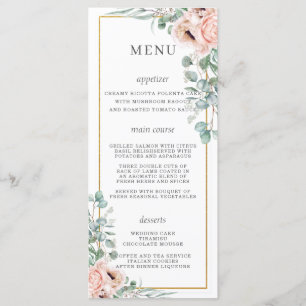 Damig rosa rosor poppy blomsterbröllopsmeny program