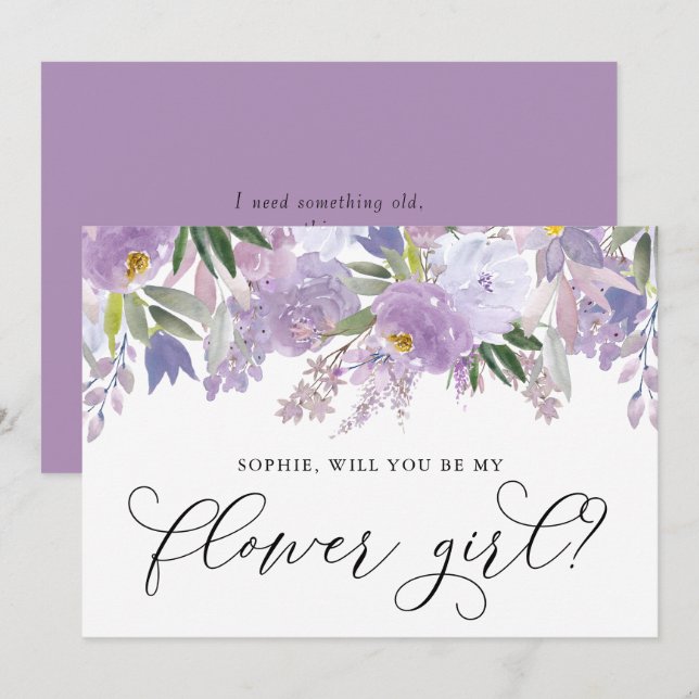 Damiga lila blommor Vill du vara min blomsterflick Inbjudningar (Fram/baksida)