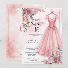 Damigrosa Sweet 16 Blommig Klänning Inbjudningar