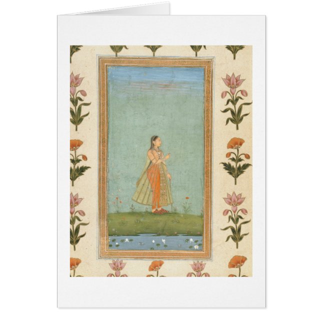 Daminnehav en blomma som står vid ett liljadamm, hälsningskort (Framsidan)