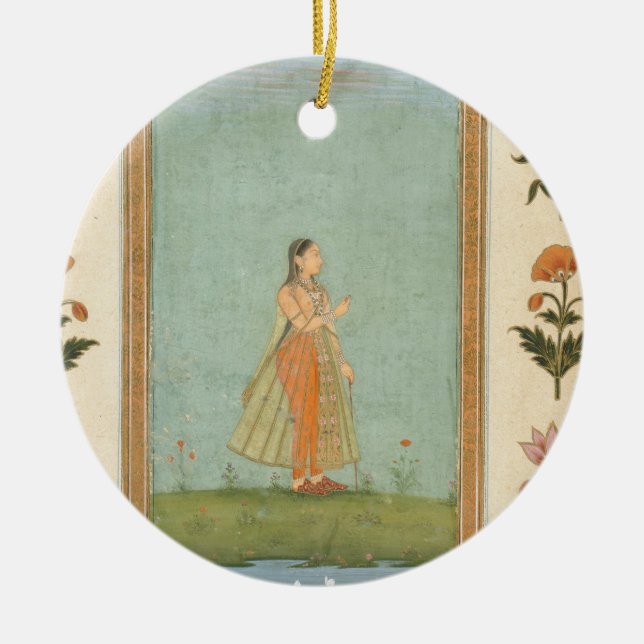 Daminnehav en blomma som står vid ett liljadamm, julgransprydnad keramik (Framsidan)