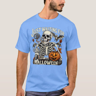Damjust väntar på Halloween skelett kaffe T Shirt