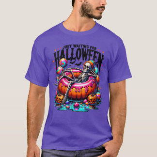 Damjust väntar på Halloween skelett spöklig T Shirt