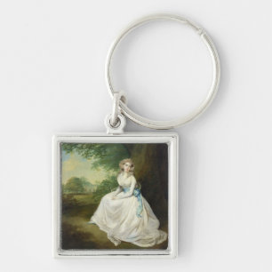 Damkammare, c.1789 (olja på kanfas) fyrkantig silverfärgad nyckelring