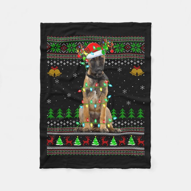 Damkläder Belgisk Malinois Hund Fula Jul Sweatrar Fleecefilt (Framsidan)