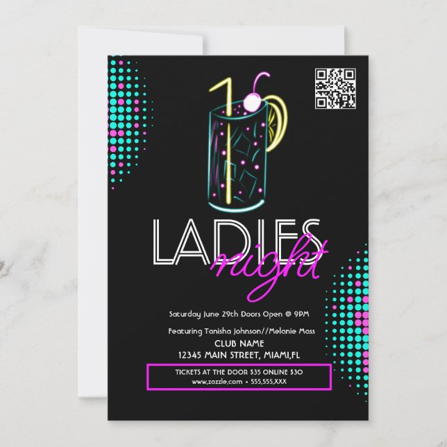 Damklubbs Cocktaildryck Neon Flyer Inbjudningar (Framsida)