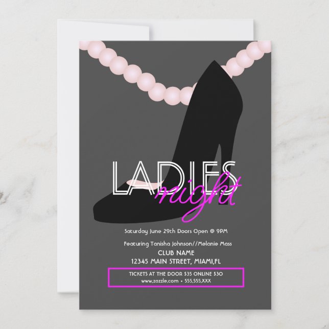 Damklubbsbaren Klack Pärlor Flyer Inbjudningar (Framsida)
