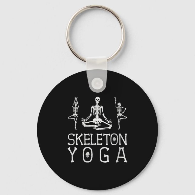 Damkomisk Skelett Yoga, Halloween V-ringad  Nyckelring (Framsida)