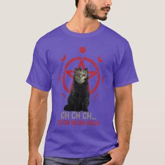 Damkvälligt Skräckkatt Pentagram Skräck Halloween- T Shirt