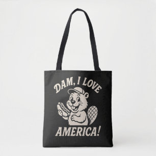 Damm jag älskar Amerika Rolig Bäver Patriotisk Des Tygkasse