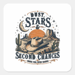 Damm Stjärnor Andra Chanser Western Design Fyrkantigt Klistermärke