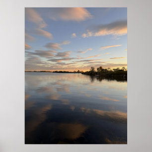 Damm Vattenlandskap Solnedgång Foto Affisch