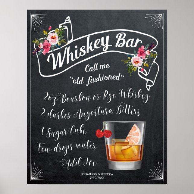 Dammal cocktail-whisky pub-skylt bröllop poster (Framsidan)