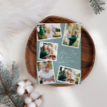 Dammalt dammigt blått multifotoskript i modern ele julkort<br><div class="desc">Modern,  minimal snyggt med flera fotofamiljers elegant för heminredning,  skript för textfred,  glädje och kärlek Helgdag julkort,  ideårsdag. Modern om trenden med dammig blå färg kan ändras.</div>