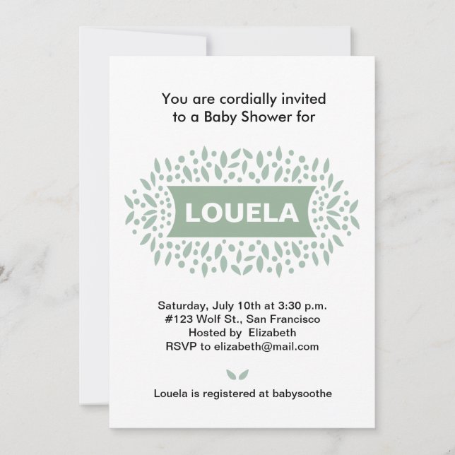 dammar och löv babydusch inbjudningar (Framsida)