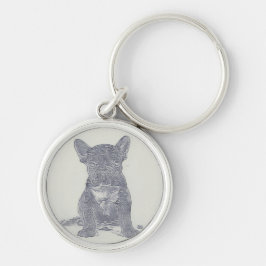 Dammat foto i Cute Modern Fransk Bulldog Rund Silverfärgad Nyckelring