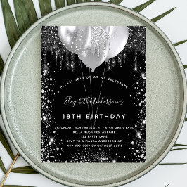 Dammballonger för svart silver glitter inbjudan vykort