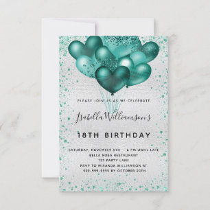 Dammballonger från silver teal glitter inbjudningar