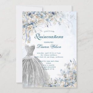 Dammbildande blåblå blommigt Quinceañera-inbjudan Inbjudningar