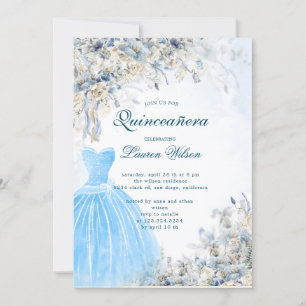 Dammbildande blåblå blommigt Quinceañera-inbjudan Inbjudningar