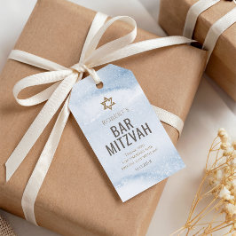 Dammblå akvarell Bar Mitzvah presentkort Presentetikett