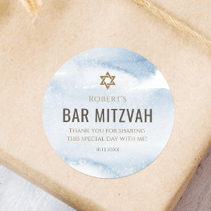 Dammblå akvarell Bar Mitzvah rund dekal Runt Klistermärke