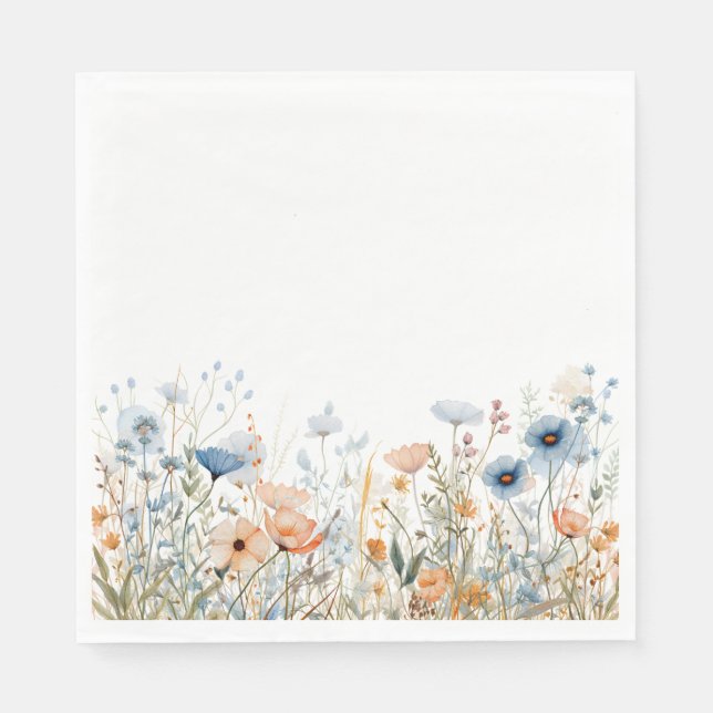 Dammblå akvarell vildblomma bröllop pappersservett (Framsidan)
