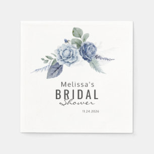 Dammblå akvarellblommig typografi papper pappersservett