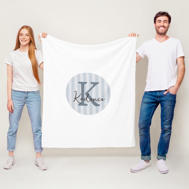 Dammblå anpassad randig cirkelmonogram fleecefilt (På plats)