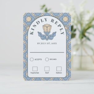 Dammblå Art Nouveau RSVP-kort Måltidsval QR OSA Kort