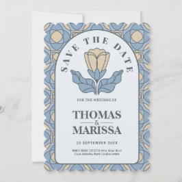 Dammblå Art Nouveau spara datum QR-kod