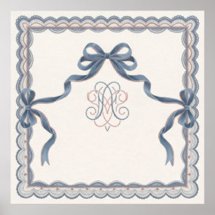 Dammblå bandbåge spets ornament poster