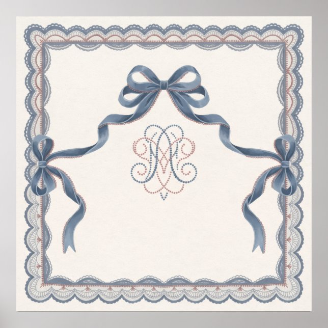 Dammblå bandbåge spets ornament poster (Framsidan)