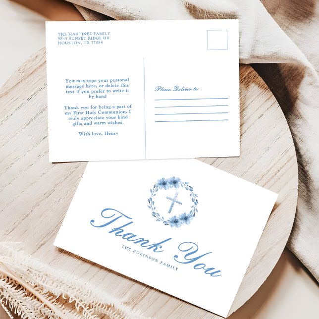 Dammblå blomkors kristen tack vykort (Skapare uppladdad)