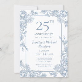 Dammblå Blommig 25-årsjubileum Inbjudningar