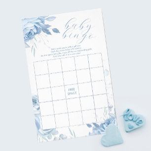 Dammblå Blommig BINGO Baby Shower-spel Flygblad