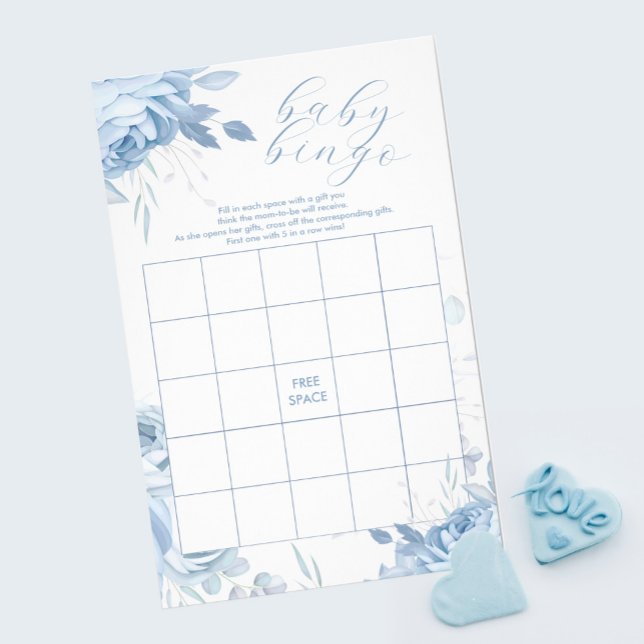 Dammblå Blommig BINGO Baby Shower-spel Flygblad (Skapare uppladdad)