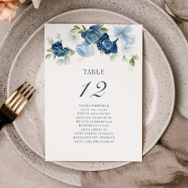 Dammblå Blommig Bord Nummer 12 Placeringsplan Inbjudningar